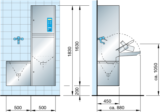 Measurements TOPIC bedpan washer